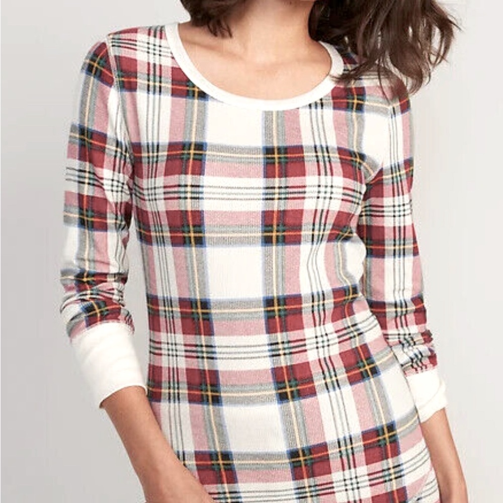 Old Navy Women's Waffle Knit White Plaid Pyjama Top Size S